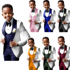 Boys Suits Shawl Lapel Slim Fit Formal Wear Toddler Wedding Groom Three Pieces