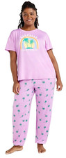 Joyspun Women's Plus Size Short Sleeve T-Shirt and Jogger Pants Sleep Set Sz 3X