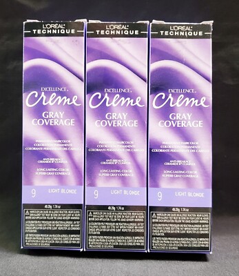L'OREAL Excellence Creme Gray Coverage 9 Light Blonde 1.74 oz (3 Pack)