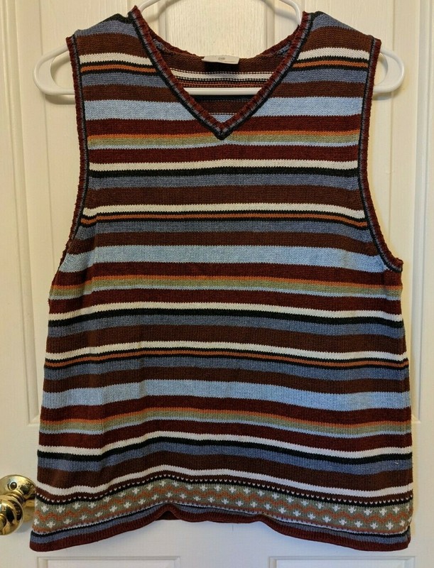 Hanna Andersson Sweater Vest, Rust Blue Stripes, Easter, 160, US 14-16