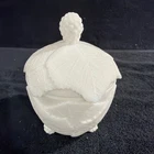 Vintage Fostoria White Milk Glass Grape Leaf Candy Dish With Lid, Mid-1950's