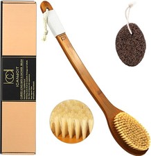 -17.71Inch Natural Boar Bristles Anti-Slip Long Handle Bath Brush Bent Shower