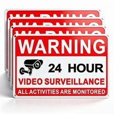 4 Pack Video Surveillance Signs, 8 x 12 Inch Aluminum Camera Signs, CCTV Secu...