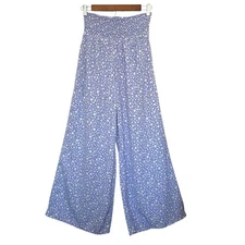 Sienna Sky Floral Wide Leg Pants Size M Blue Pull On Boho Floral Beach Festival