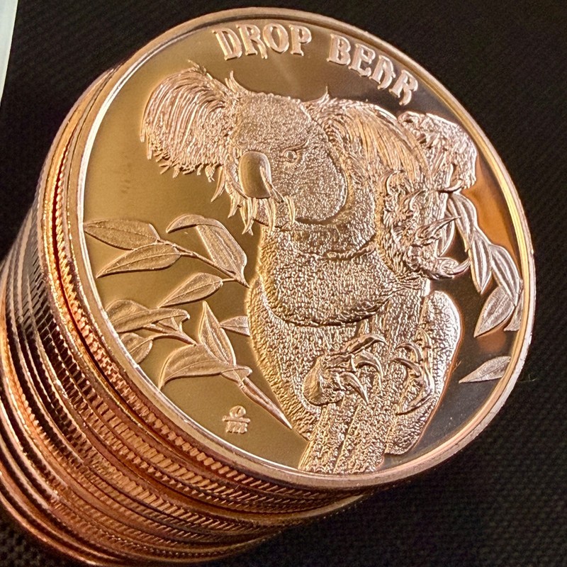 20x 1 oz .999 Copper Rounds Drop Bear KOALA 🐨 Design Tube 20 oz BU Coin Bullion