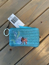 Vera Bradley Straw Zip ID Case Antilles Treasure Teal Keychain Zip Closure
