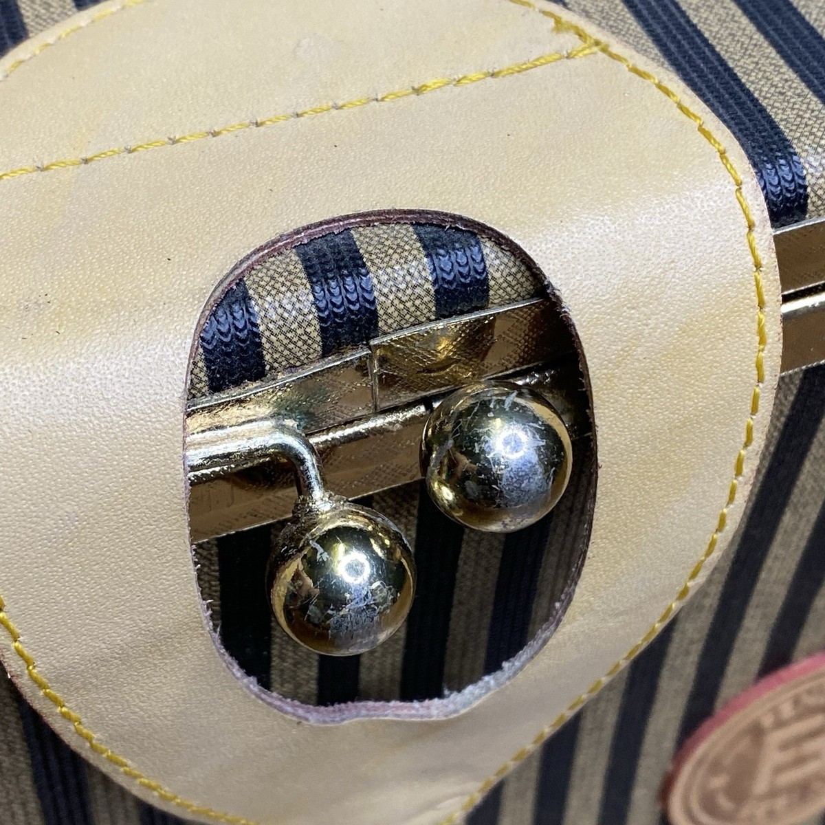 Vintage Fendi Zucca Pequin Striped Train Case Top Handle Purse