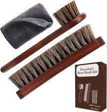 3-Piece 100 Horse Hair Shoe Brush Kit Leather Care Professional Dauber