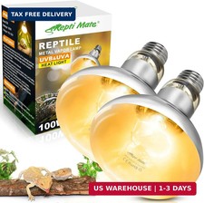 2 Pack 100W Reptile Heat Lamp Bulbs, Full Spectrum UVA/UVB Reptile Light Bulb an