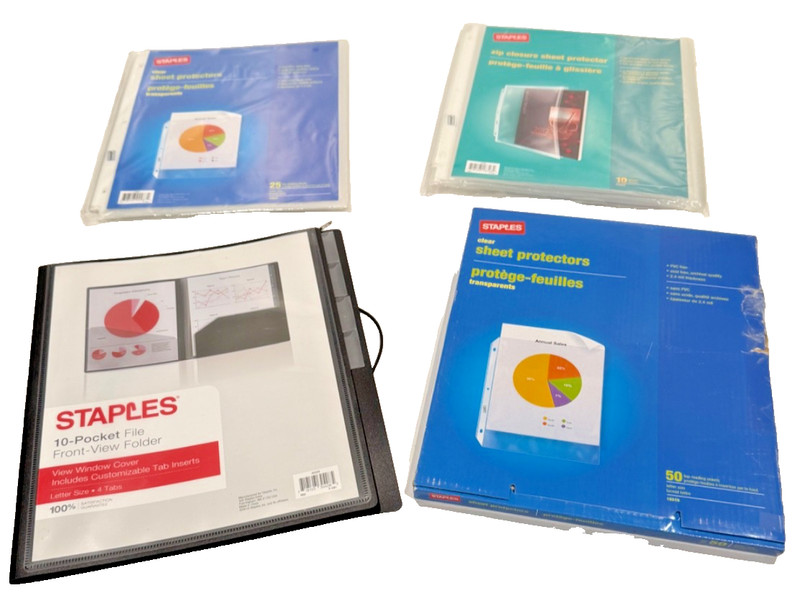 4-piece office organization supply bundle Staples brand filing folders/protector