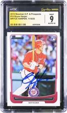 Bryce Harper Nationals Signed '12 Bowman Draft #10 CGC Fanatics 9/10 Rookie Card