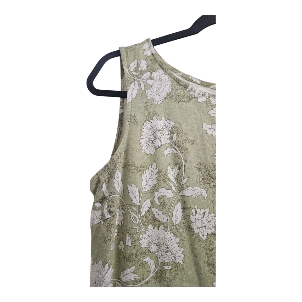White Stag Dress Medium 8/10 Sleeveless Linen Blend Floral Ruffle Hem Sage Green - Image 3 of 4