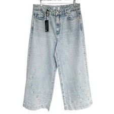 PAIGE Harper Ankle Sheela Embroidered Wide Leg Jeans - NWT - Light Wash Size 32