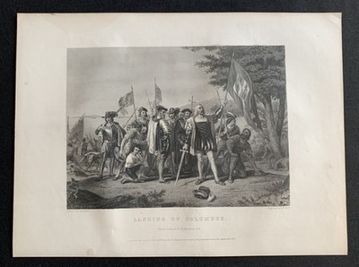 steel engraving Landing Of Columbus America 250 Discovery North America 1492