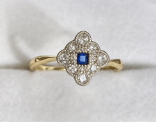 Antique Art Deco 18ct Gold Platinum Sapphire Diamond Quatrefoil Cluster Ring K.5