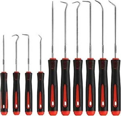 10-Piece Precision Hook and Pick Set with Non-Slip Grip for Automot Color: red