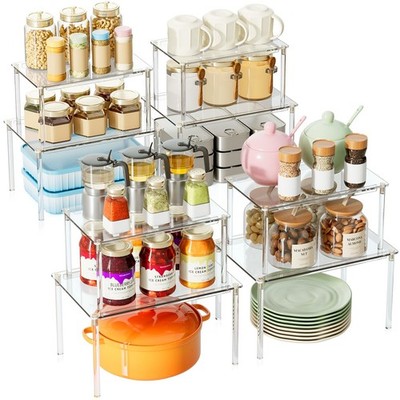 VZZNN 8 Pack Stackable Acrylic Cabinet Organizer Shelf (Transparent) - Detach...