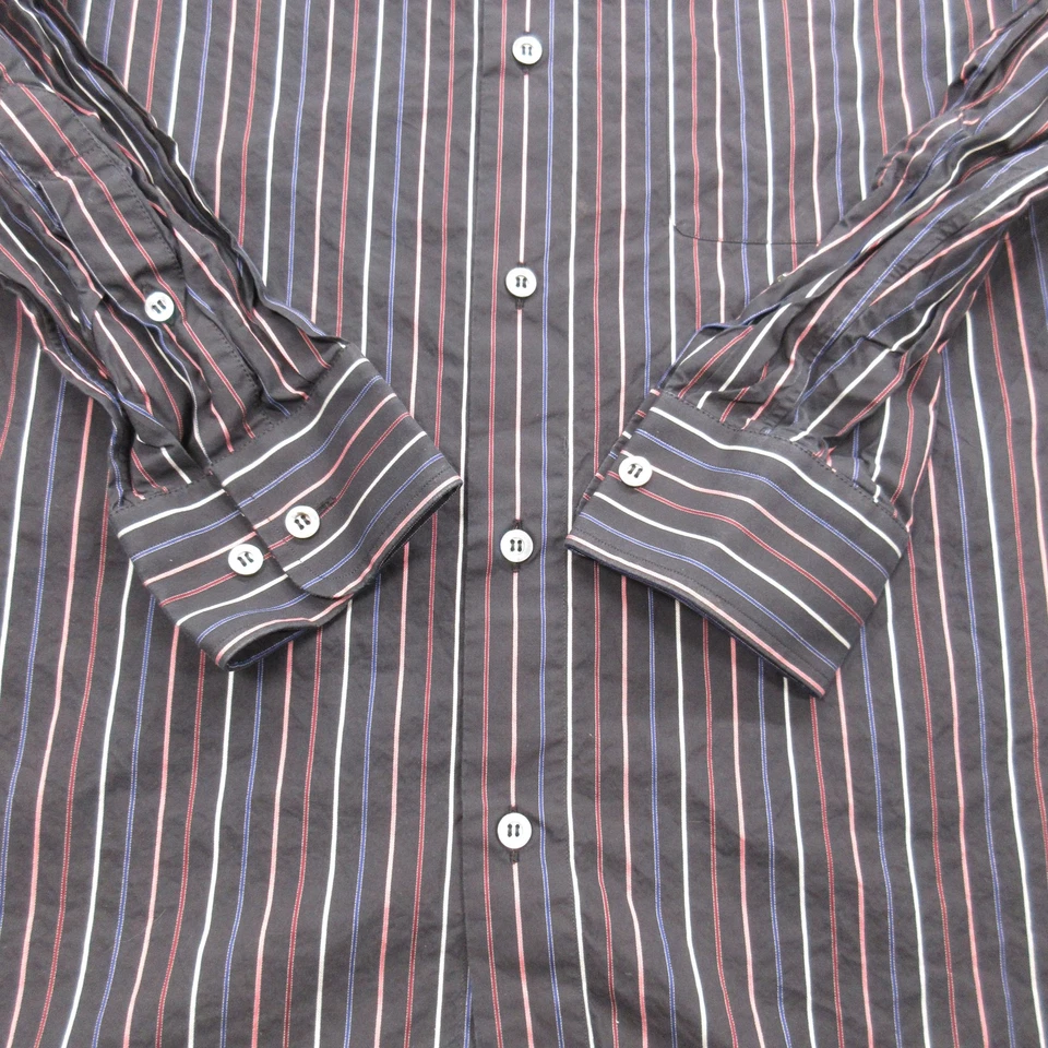 Brioni Shirt Mens Medium Black Red Blue Striped Button Up Dress Italy Luxury - Image 3 of 4