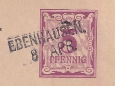76795) EBENHAUSEN 1885 Aushilfsstempel als Entwerter auf Postkarte nach München
