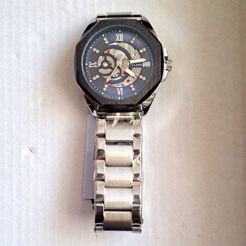 Velaro Men’s Automatic Skeleton Dial Watch Roman Numerals Steel Bracelet
