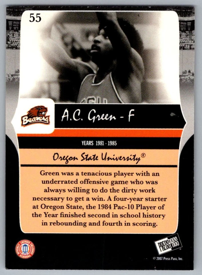 2006-07 Press Pass Legends A.C. Green Oregon State Beavers #55 - Image 2 of 2