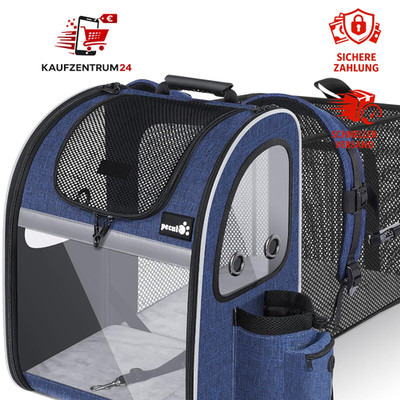 Haustier Rucksack für Hund und Katze mit transparentem Fenster, blau