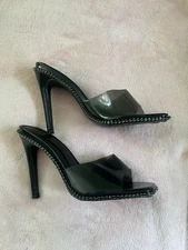 Top Moda Black Rhinestone Heels Women's Size 5.5 Open Toe