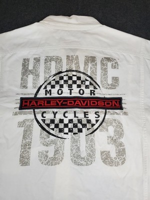 Harley Davidson Shirt Mens 2XL White Mechanic Button Up Work Motorcycle Biker