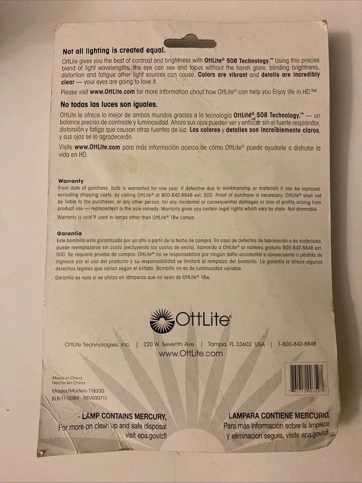 genuine OTT-LITE fluorescent 18w light bulb 930lm lamp 4 pin type B new PL18-B  - Image 2 of 4