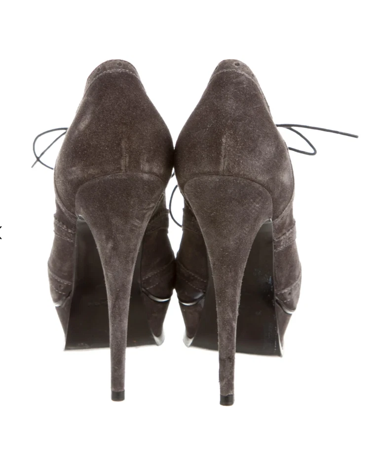 Yves Saint Laurent Neutral Grey Suede Platform Stiletto Ankle Booties US 7 IT 37 - Image 4 of 4