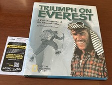 Sir Edmund Hillary--2X SIGNED--Triumph on Everest--2000 HCDJ--B. Coburn--JSA COA