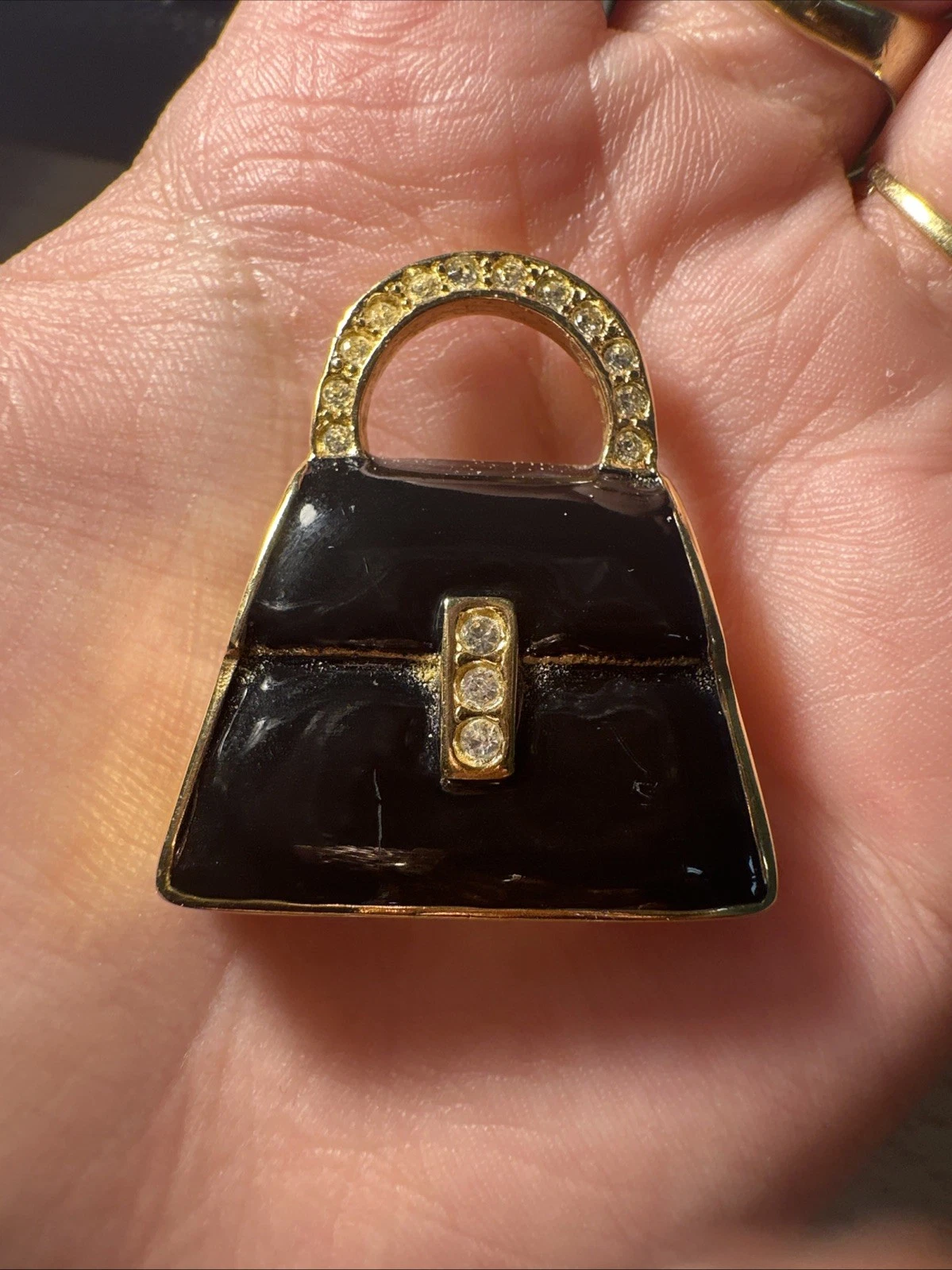 Broche Mini Sac À Main Noir Et Dorée Bijoux Fantaisie