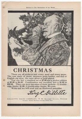 Antique 1910 Print-ad, King Gillette Sales, Boston, Razor Sets for Christmas