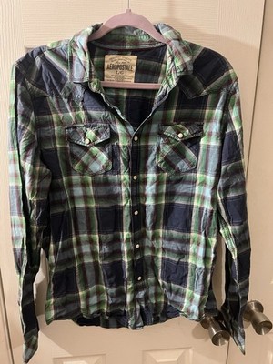Aeropostale Shirt Mens Large Plaid Long Sleeve Casual Snap Up Snap Pockets