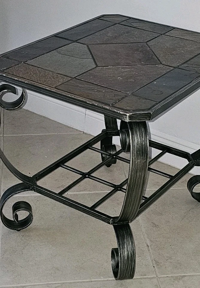 END TABLE Iron  and Tile Top with Shelf  - Image 3 of 4