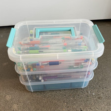 Clear/Blue Plastic Craft Storage Organizer Box with Handle Compartments
