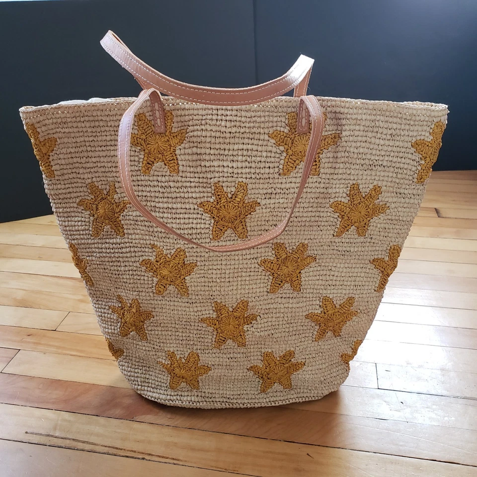 Mar Y Sol Soleil Resort Tote Hand Crocheted Straw Raffia Beach Shopping Lined - Image 2 of 4