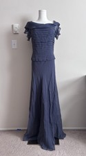 Vintage Y2K Jovani Silk Dress Size 10 Elegant Evening Formal Prom Gray Shawl