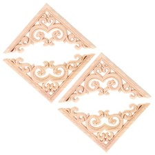 4pcs Wood Carving Onlay Appliques Unpainted Wooden Decals For Cabinet Door Decor