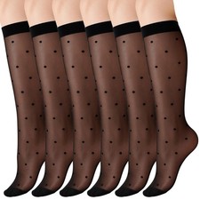 3PAIRS Womens Sheer Knee High Stockings Black Dot Stretchy Socks