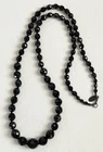 Miriam Haskell Vintage Black Lucite or Glass Jet Graduated Bead Necklace 28”