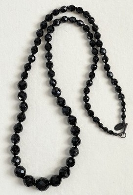 Miriam Haskell Vintage Black Lucite or Glass Jet Graduated Bead Necklace 28 