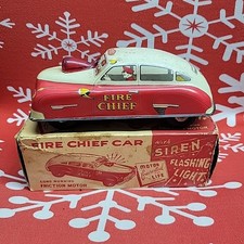 Vintage Courtland Friction Toy Car Fire Chief W/ Siren