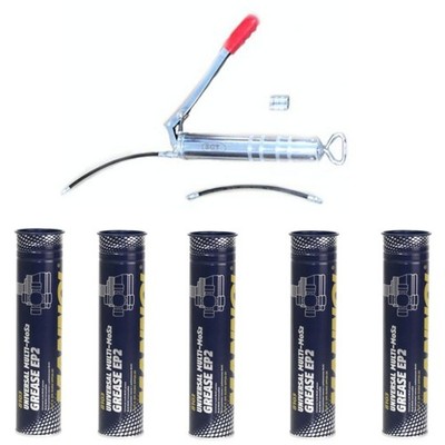 1x FETTPRESSE + ZUBEHÖR + 5x FETTKARTUSCHE 400g KARTUSCHE EP2 -MoS2