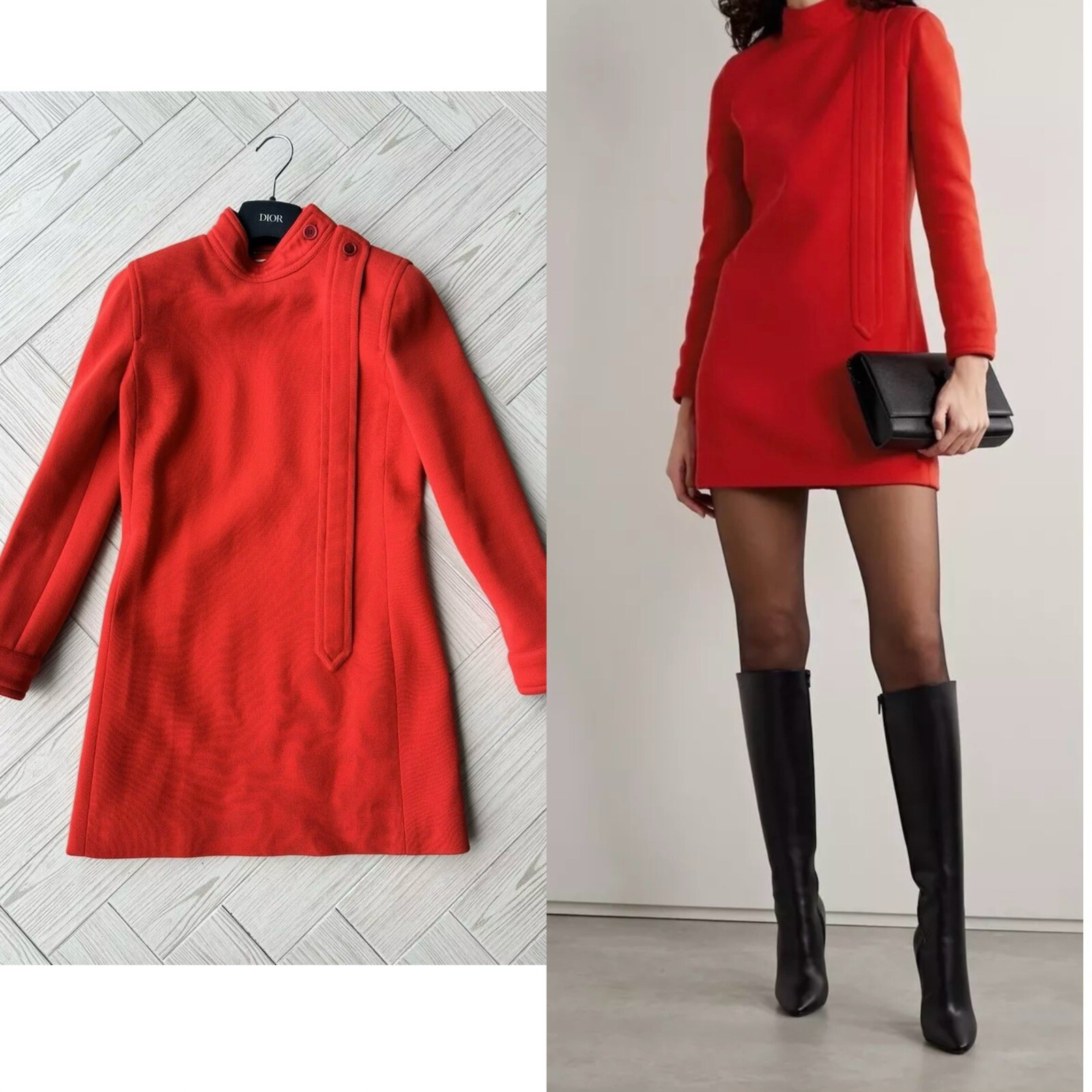 Mini abito Saint Laurent rosso misto lana £2810 FR38