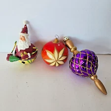 Vintage Assorted Christmas Ornaments Santa & Poinsettia Ornament Mix Sizes 3-Lot