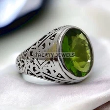 Peridot Oval Cut Gemstone With 925 Sterling Silver Ring For Men's #959
