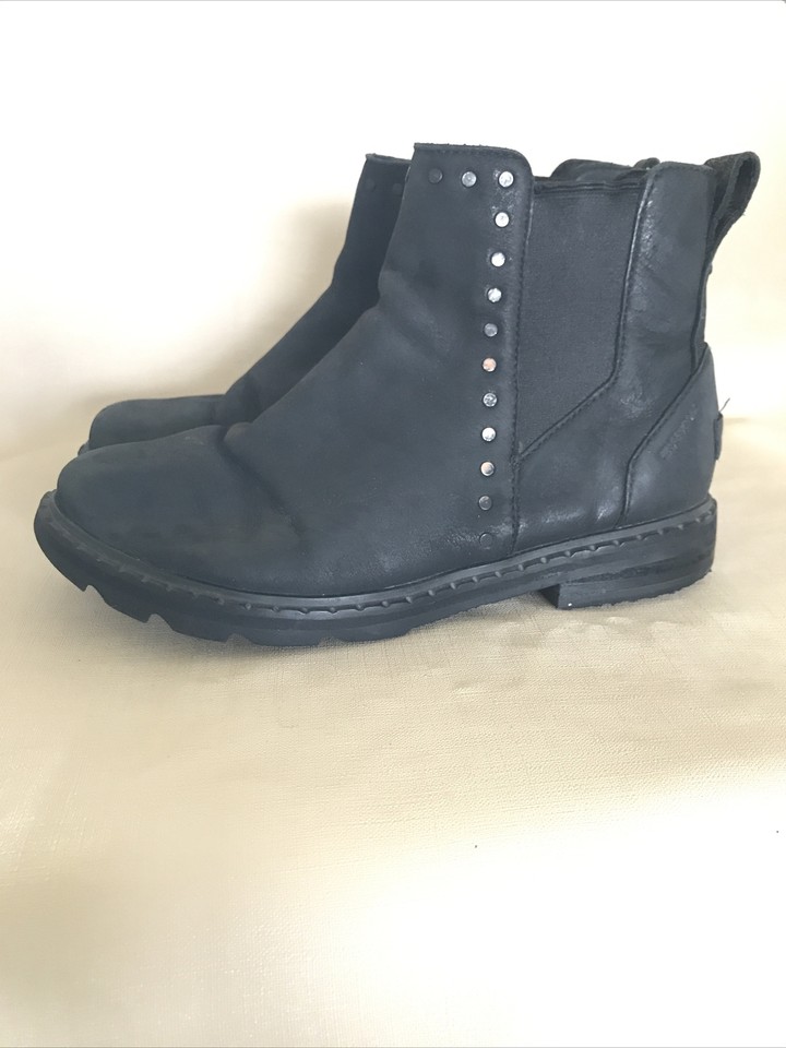 Sorel Women's Lennox Chelsea Black Leather Stud Ankle Boot Waterproof