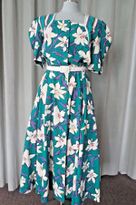 VTG 80s CHOON California Garden Pocket Dress Puff Sleeve Maxi Stripe 14