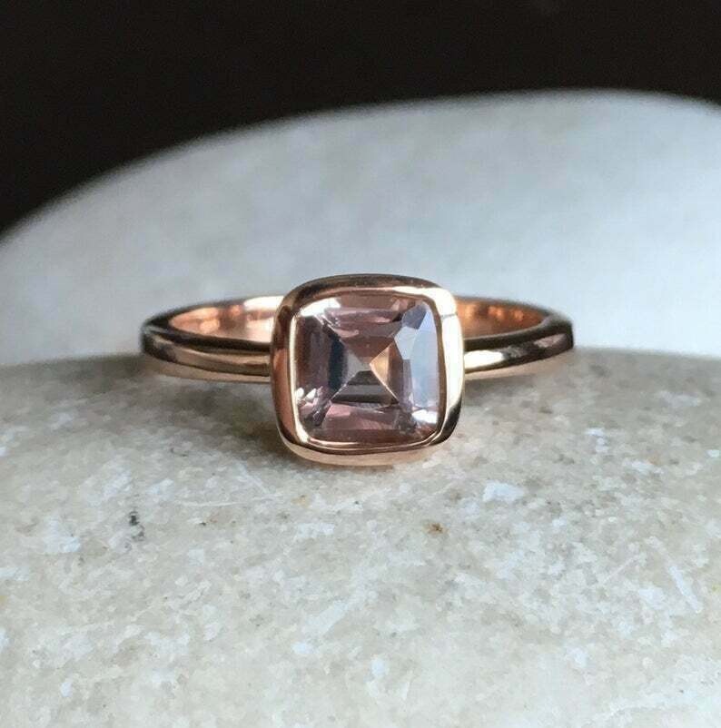 Nuevo anillo de piedra de nacimiento de plata esterlina 925 circonita cúbica simulada corte Asscher de morganita de 2,6 quilates